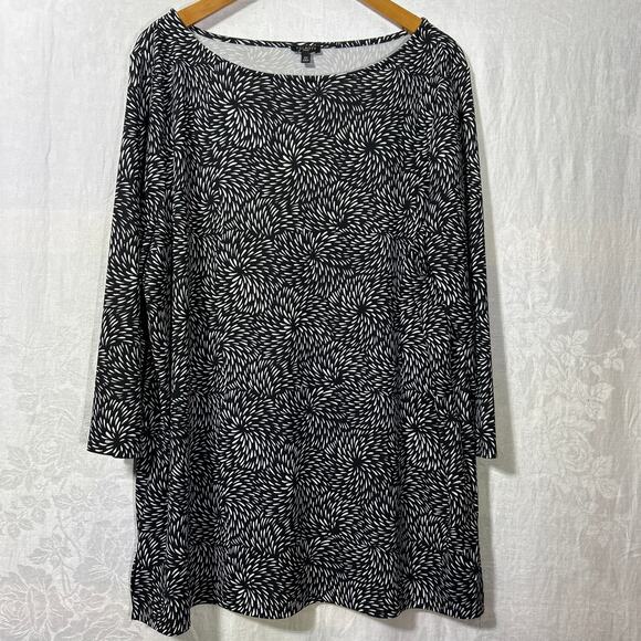 Talbots 2X Blouse Black White Slinky 3/4 Sleeve Travel - Picture 1 of 11